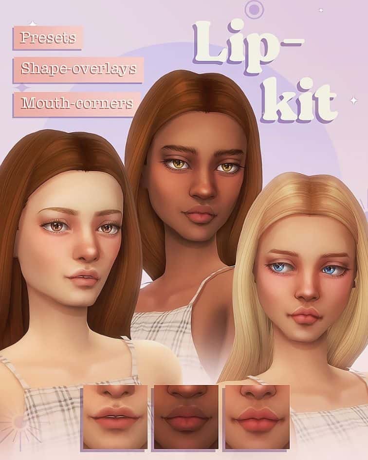 three female sims displaying lip presets