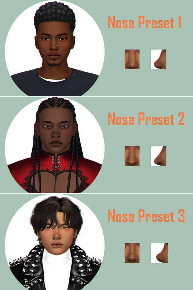 3 male nose presets on sim models