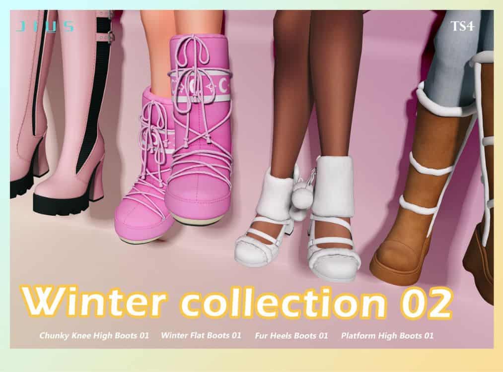 various wintertime shoes for sims women