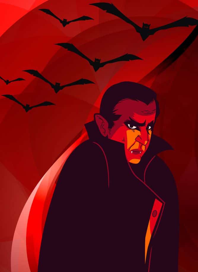 male vampire with fling bats above