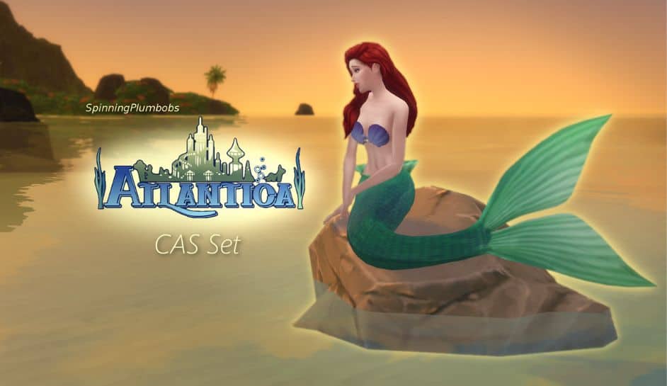 little mermaid style sim sitting on a rock