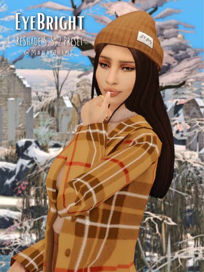 sim woman outdoors during winter season