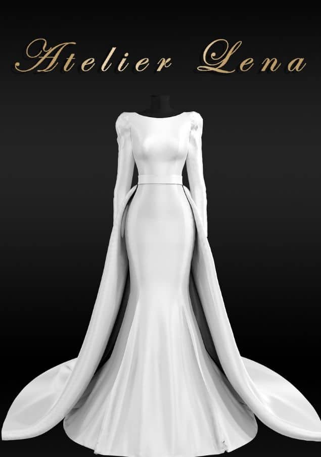 elegant full length satin wedding gown
