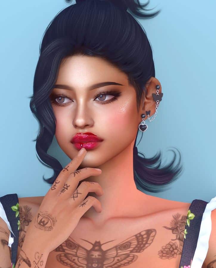 tattooed sim woman with heart-shaped earring