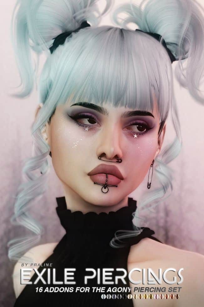 sim girl with safety pin ringed piercings