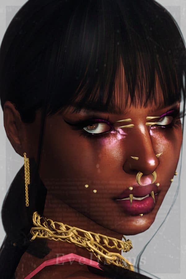sim woman with multiple spiked piercings