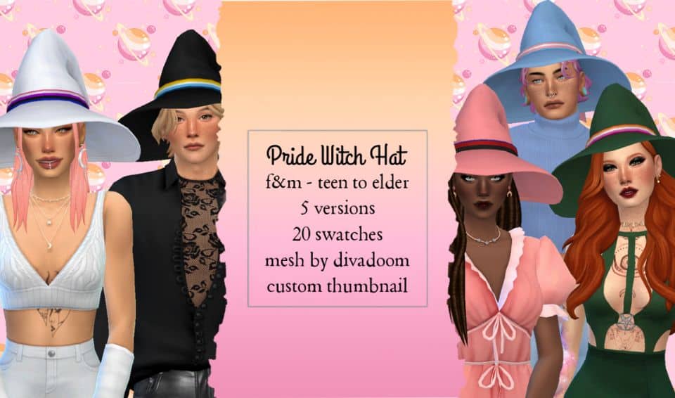 sims 4 female witches with differently-colored hat