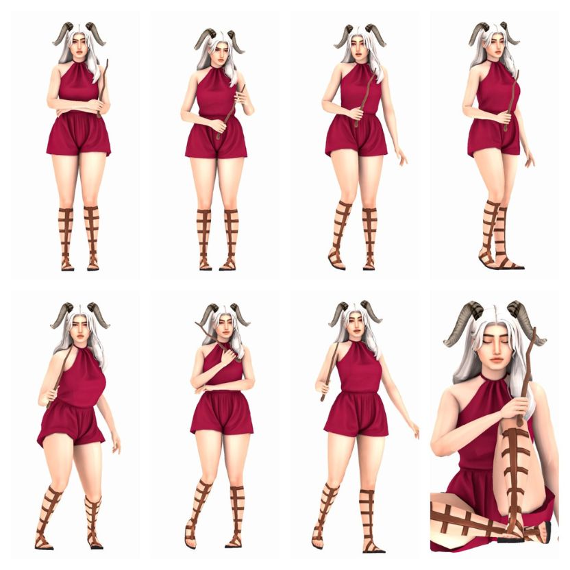 collage horned white-haired sim woman with wand