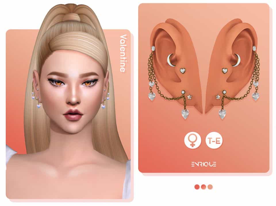cute heart-shaped earrings with chain on sim girl