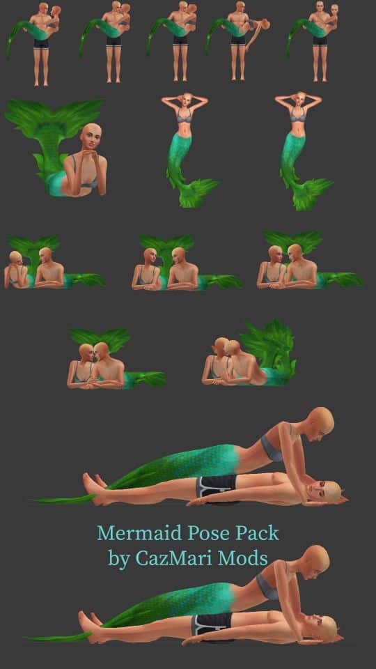 collage of sims 4 mermaid poses