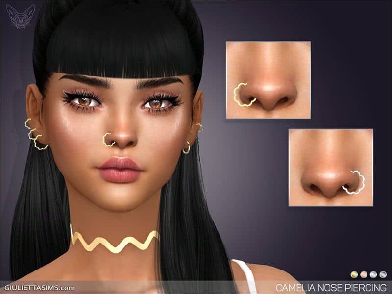 sim woman with matching earrings and nose ring