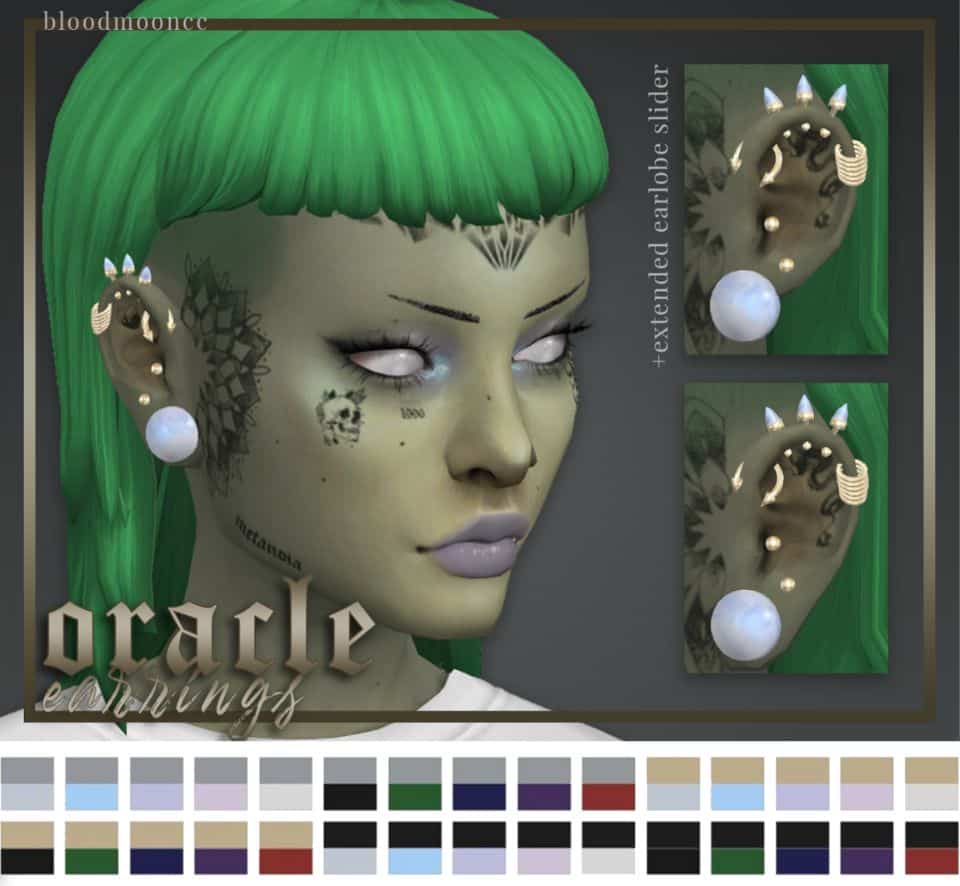 green-colored sim woman with variety earrings