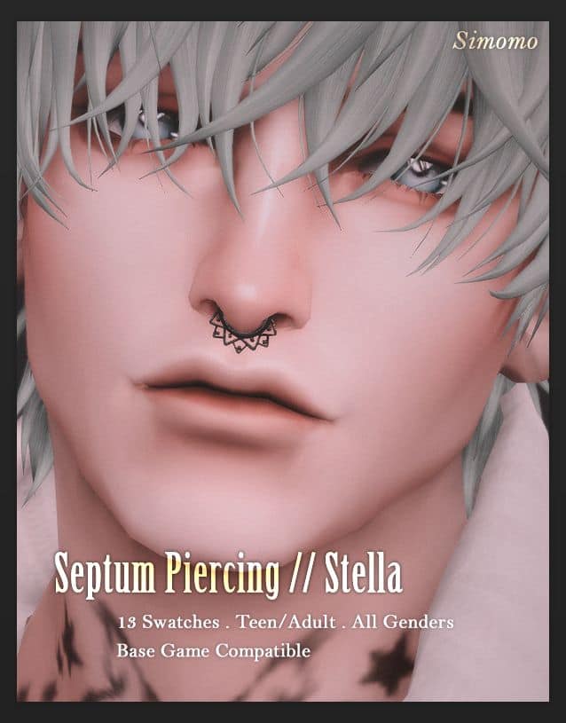 silver-haired sim man with septum piercing