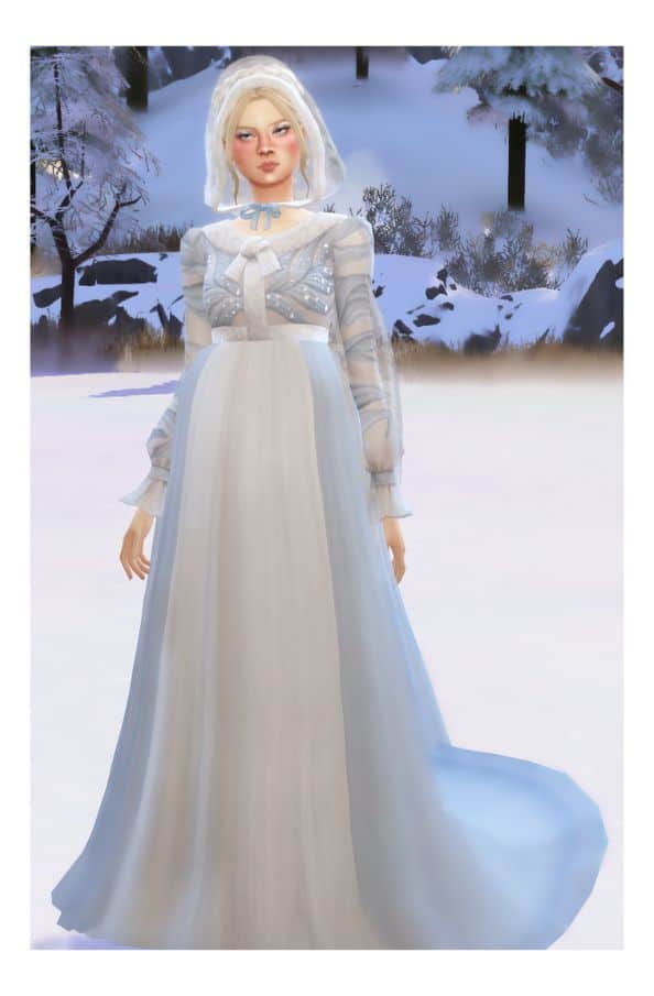 sims 4 bride wearing winter wedding dress