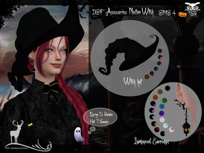 sim redhead witch wearing hat and earring