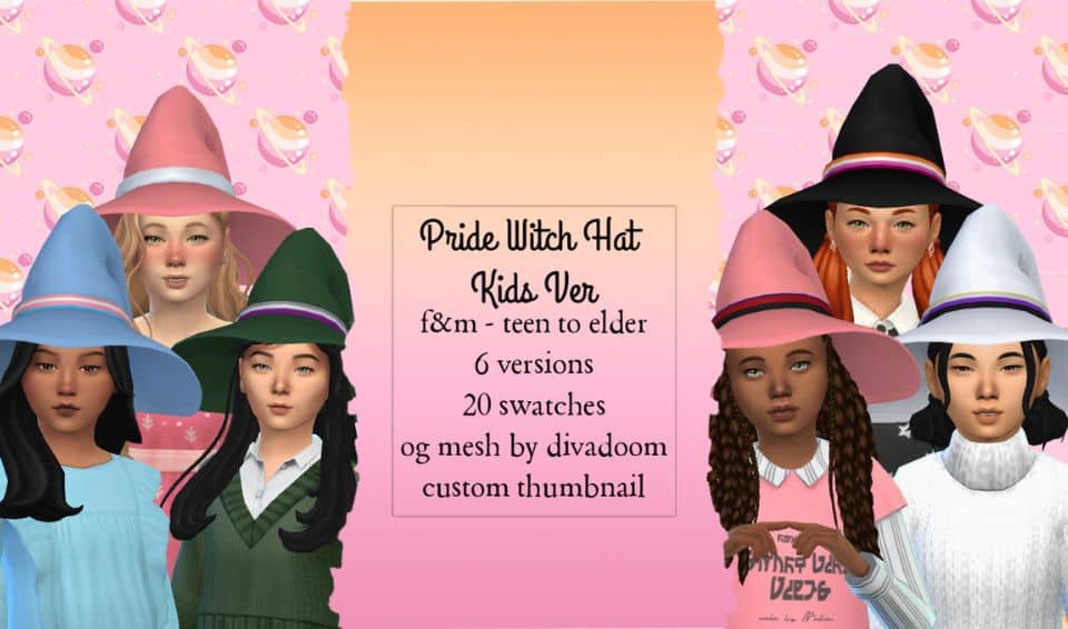 sims 4 witch children with differently-colored hat