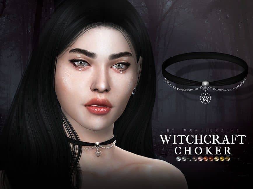 sim woman wearing witchcraft choker