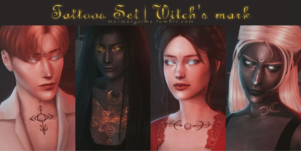 four sims with witch mark tattoos