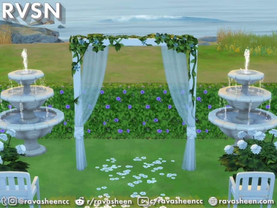 outdoor wedding setup with arch