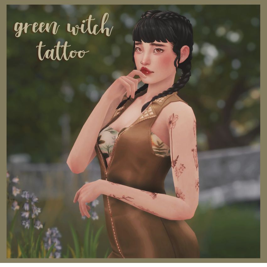 black-haired sim woman with tattoos