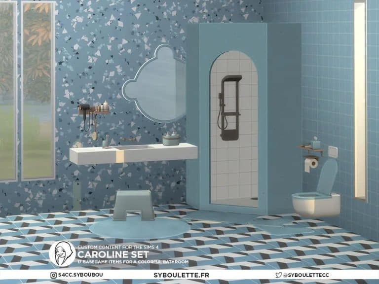 blue tiled bathroom set