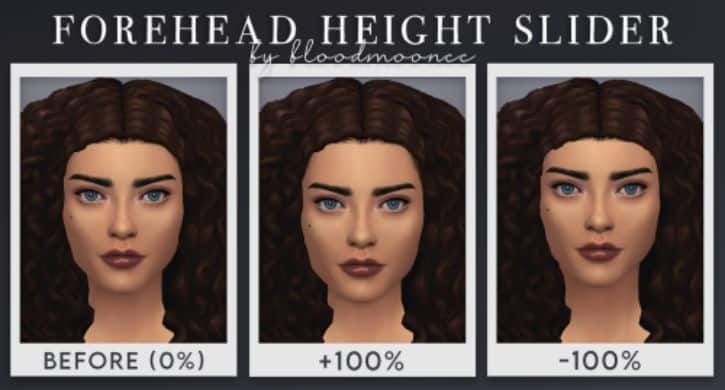 collage sim woman different sized forehead