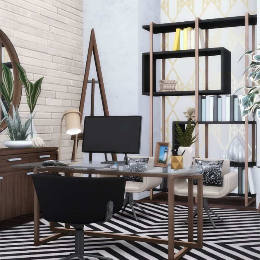 modern office with striped carpet