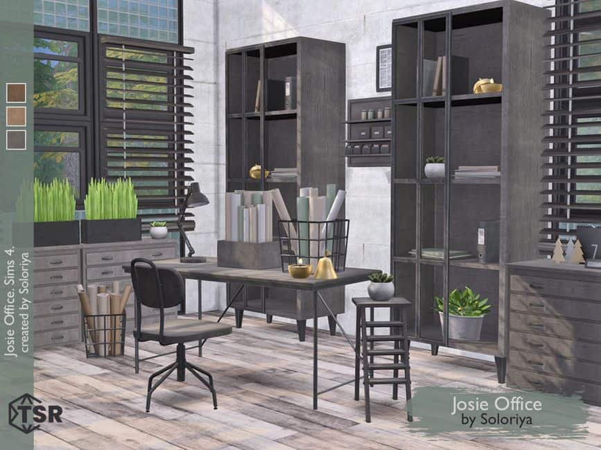 dark office custom content with large shelving cabinets