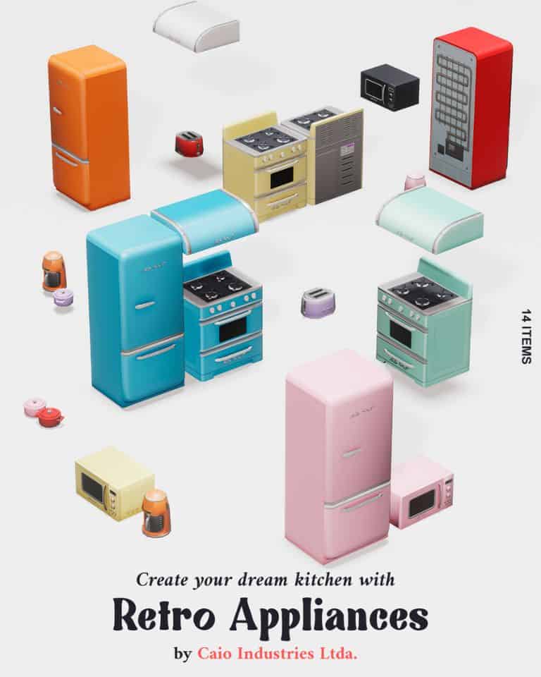 bright colored retro kitchen appliances