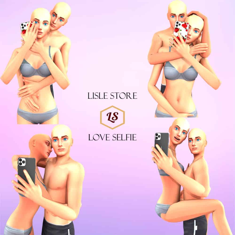 collage sim bald couple taking selfies