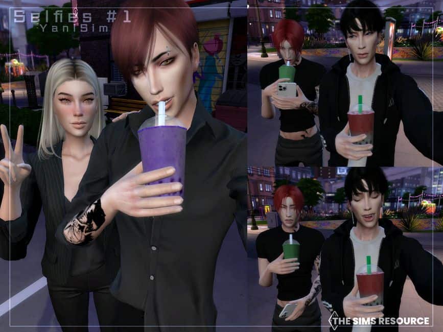 collage sim friends selfies with bubble tea