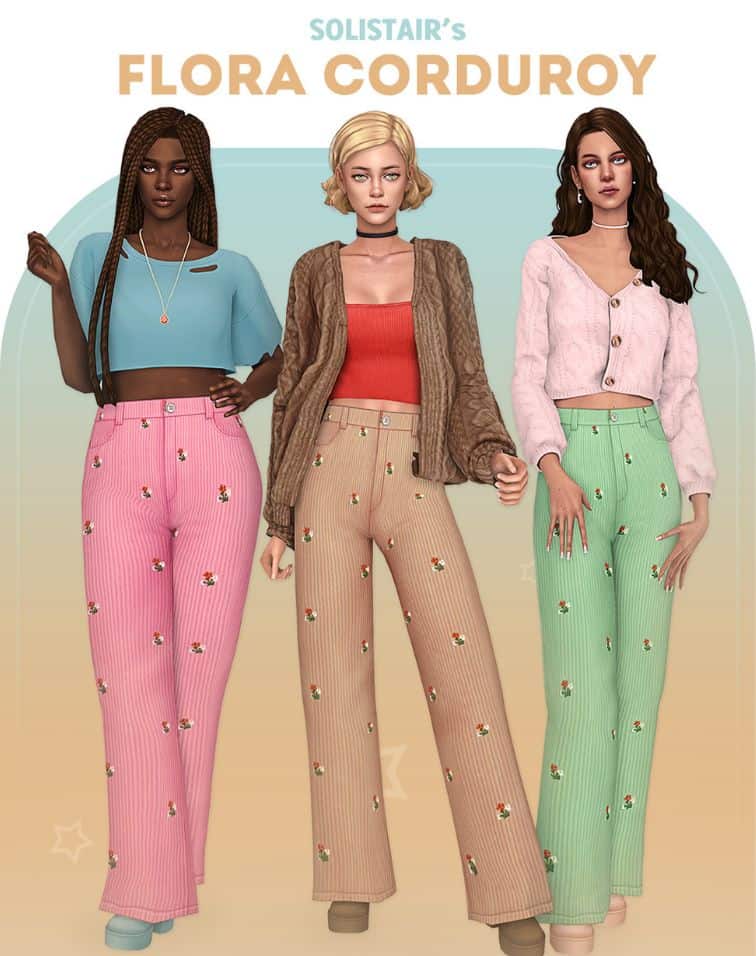 female sim corduroy floral pants