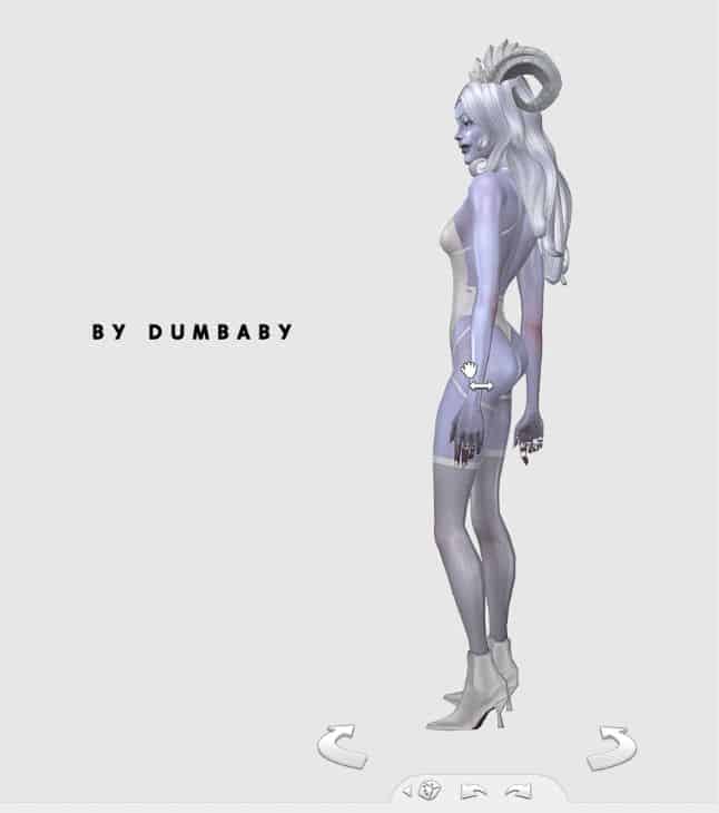 side view horned blueish sim woman