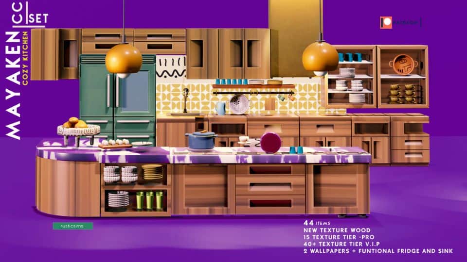 brown and purple modern kitchen setup