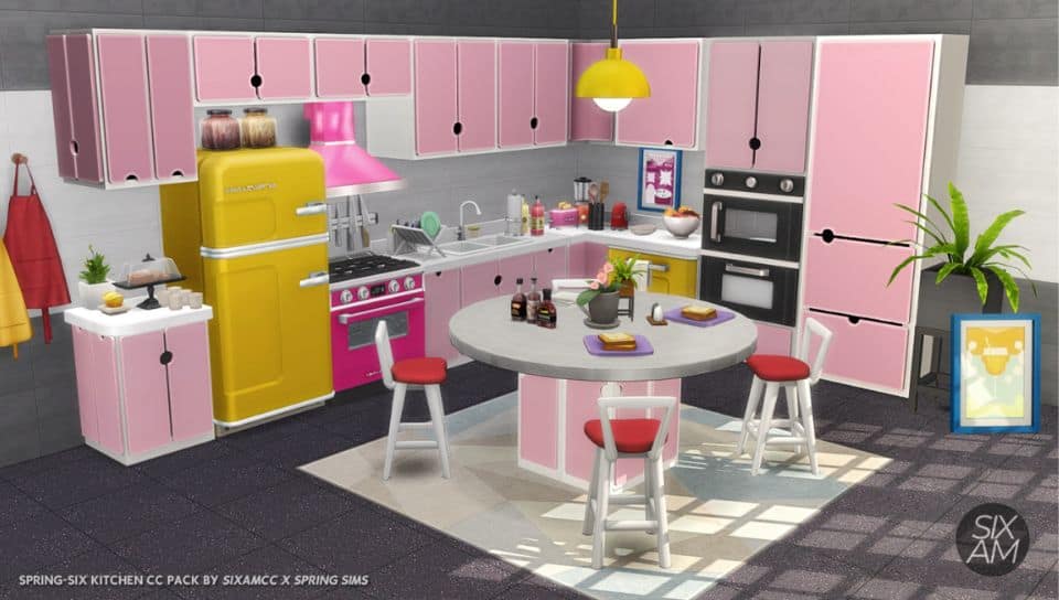 vibrant pink kitchen cc