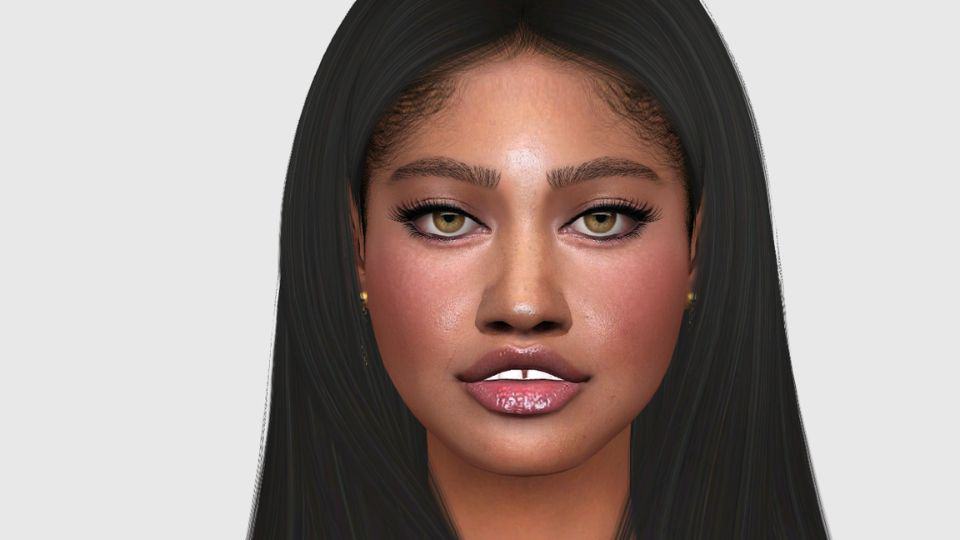 close up view sim woman with gapped teeth