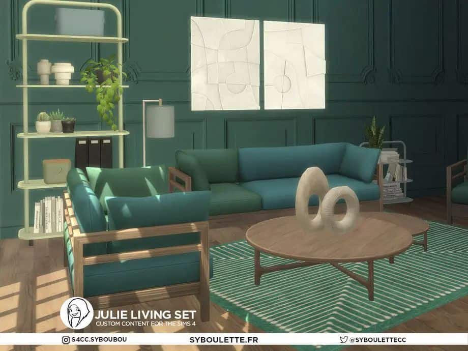 green colored sims 4 living room cc