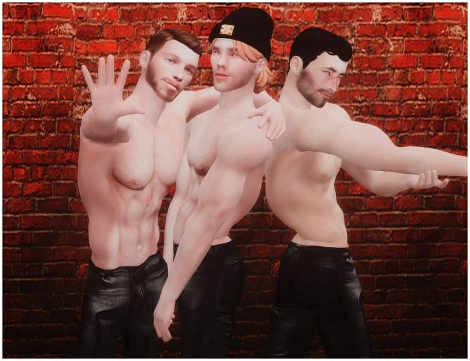 3 male sims posing together