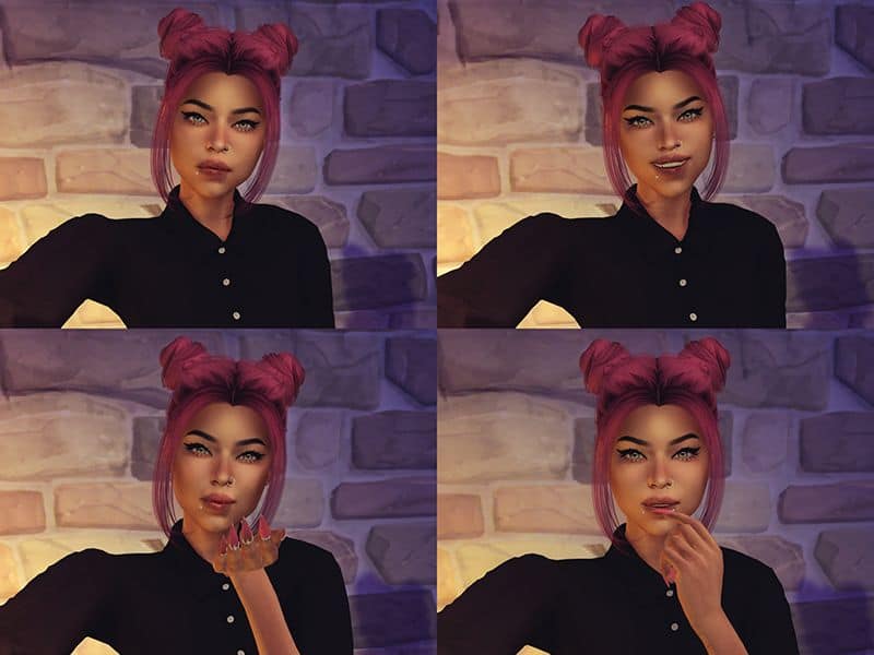 collage pink-haired sim woman taking selfies