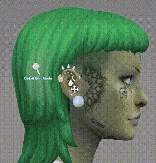 side view green-colored sim woman head