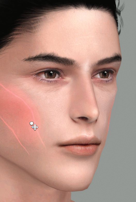 closeup view sim man face with high cheekbone