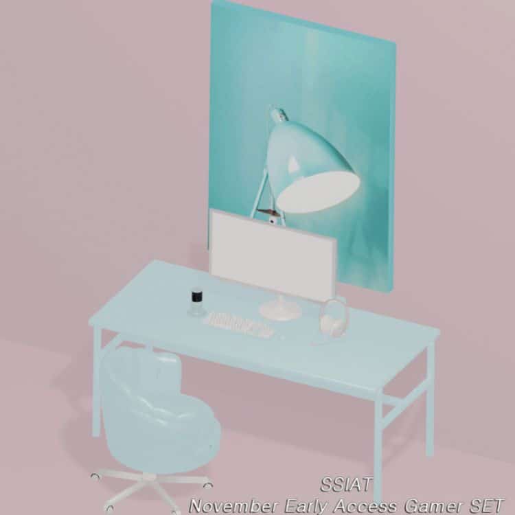 simple pastel blue desk and chair