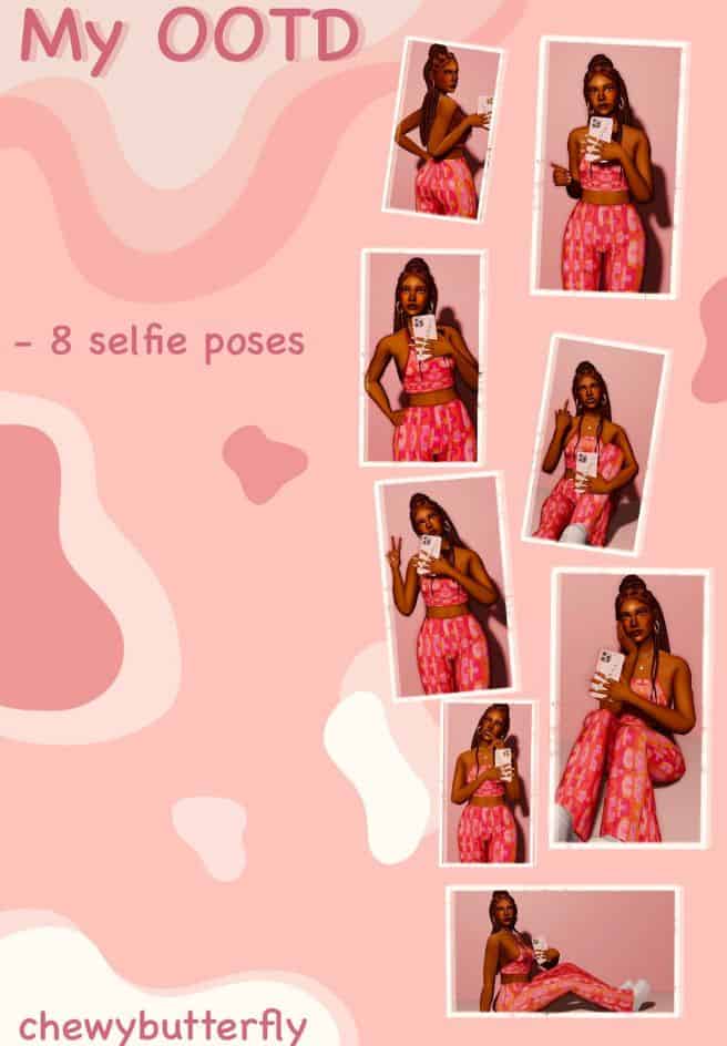 collage sim woman in pink taking selfies