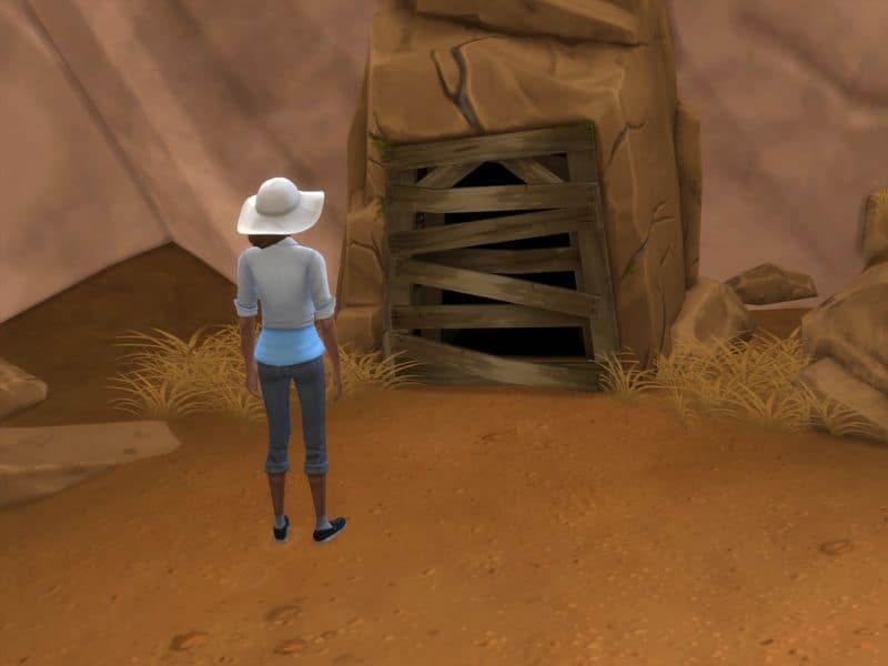 sim woman in front closed off mine cave