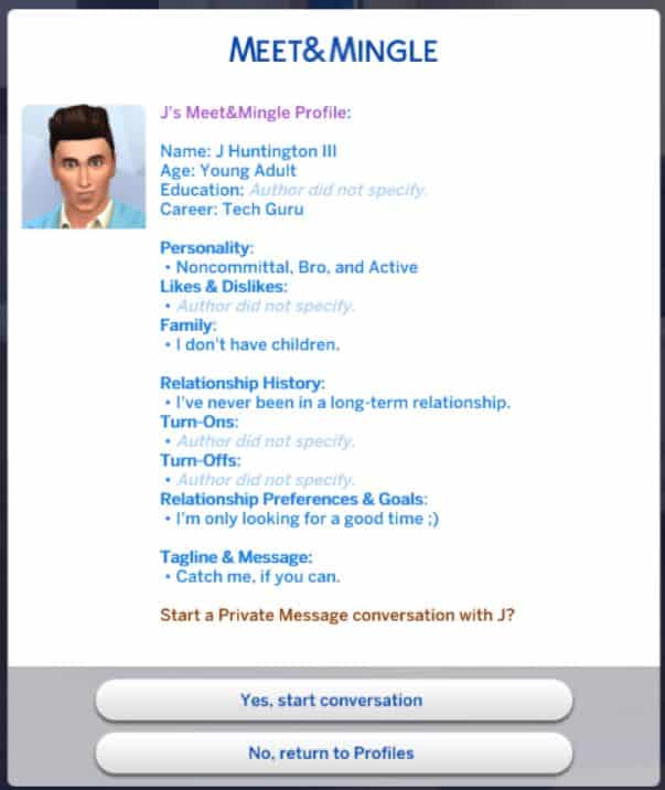 a male sim dating profile