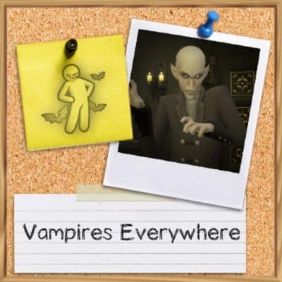 polaroid of sim vampire on pinboard