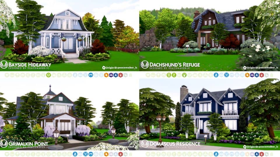 collage of four sims 4 family houses