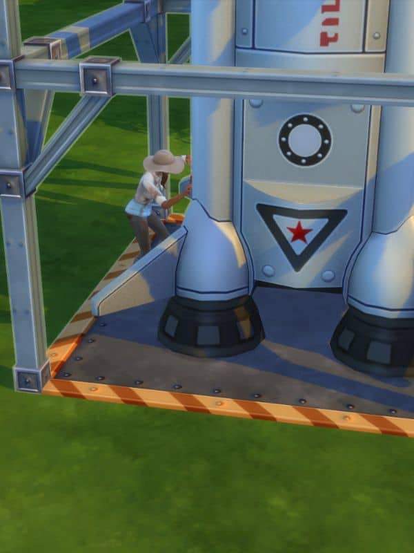 sim woman building a rocket