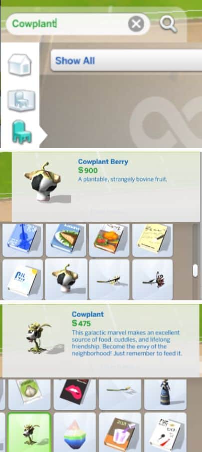 cowplant items in sims buy catalog