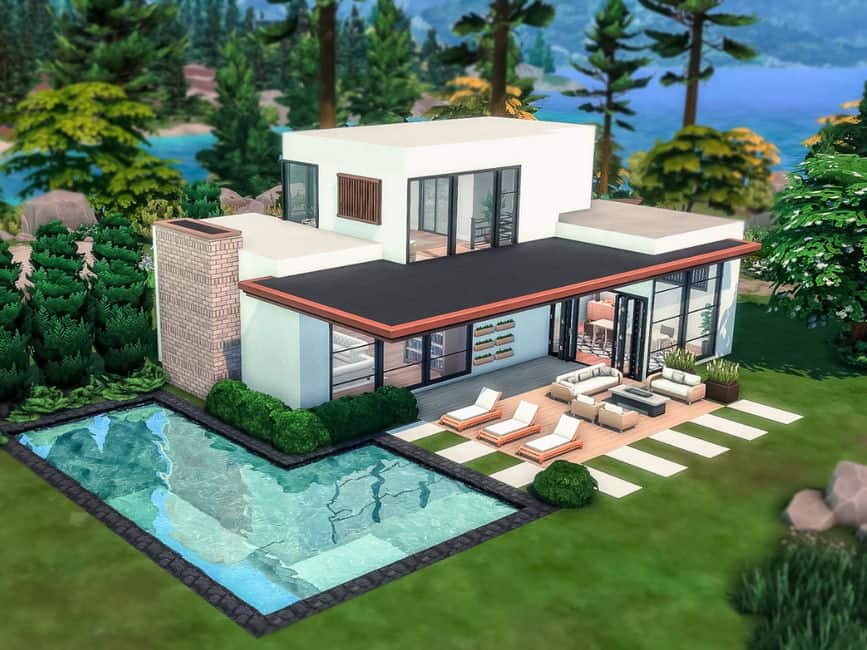 modern rectangular house and pool